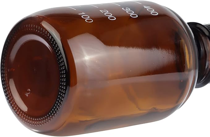 8 Pieces 500ml Amber Glass Graduated Round Lab Reagent Media/Storage Bottle With GL45 Red Screw Cap
