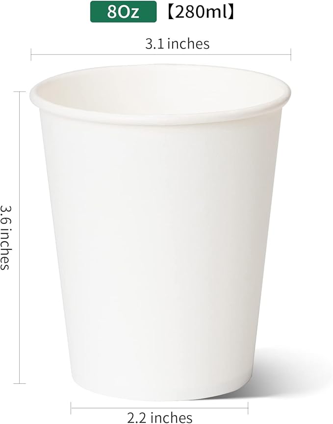 RACETOP Coffee Paper Cups 8 oz [100 pack], Disposable Coffee Cups, Hot Coffee Cups, Office (8 oz 100 pack)