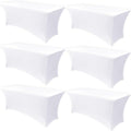 Obstal 6 Pack Stretch Spandex Table Covers for 8 Foot Tables - 8 FT Universal Rectangular Fitted Tablecloth Protector for Wedding, Banquet, Party (White, 96 Length x 30 Width x 30 Height Inches)