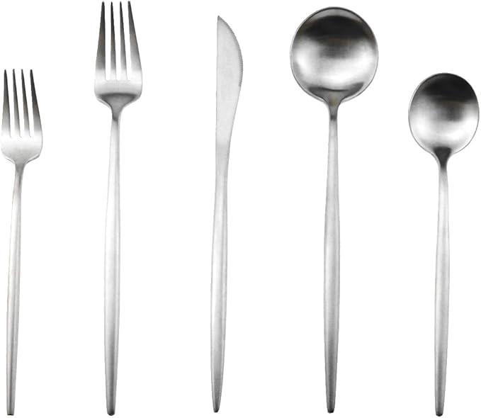 Gugrida 20-Piece 18/10 Stainless Steel Flatware Silverware, Luxury Dinnerware Set Travel Cutlery Tableware Include Knife Fork Spoon Service for 4,Healthy & Eco-Friendly Dishwasher Safe (Silver Matte)