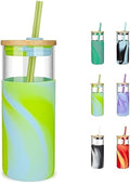 Tronco 20 oz Glass Tumbler with Lid and Straw, Iced Coffee Cup and Smoothie Cup with Bamboo Lids & Protective Silicone Sleeve, Dishwasher Safe, BPA-Free, Glass Cup 1 Pack