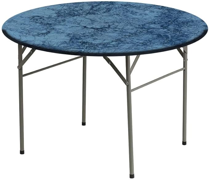 Round Vinyl Fitted Tablecloth, Marble Print Polyester Table Cloth, Abstract Crack Pattern, Fit Round Tables 48inch Diameter, for Holiday Dining Table/Dinner/Party, Blue