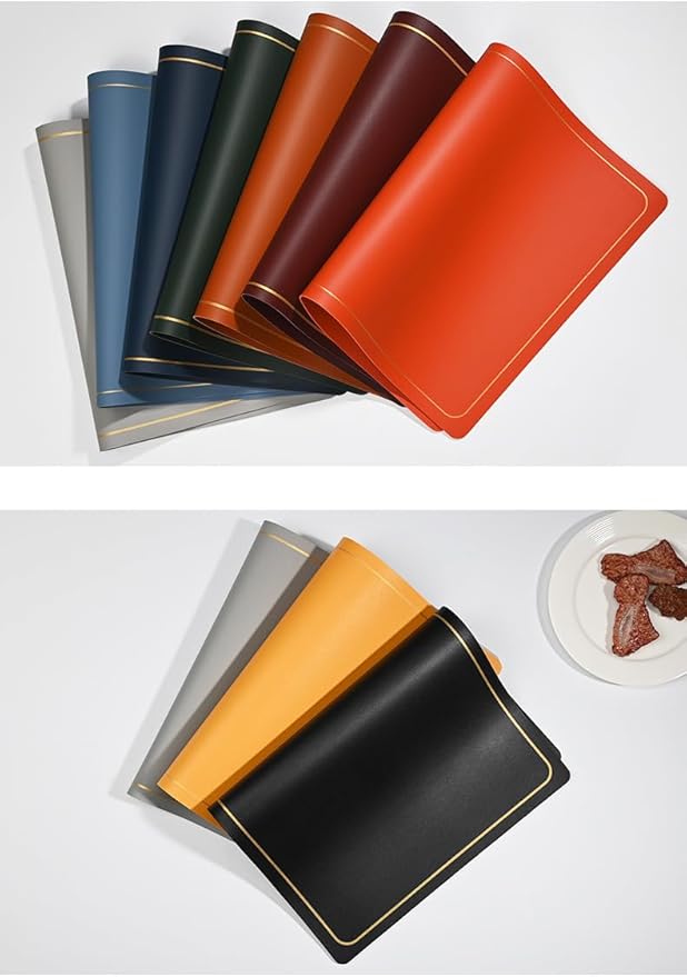 PU Leather Placemats Set of 4 - Waterproof Heat Resistant Dining Table Mats - Minimalist Non-Slip Coasters for Plates & Bowls 18x12 Inches (Black)