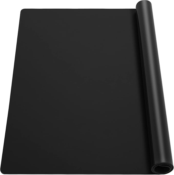 Ewen 25.6x17.7in Large Silicone Kitchen Counter Mat, 2mm Thick Heat Resistant Countertop Protector, Baking Silicone Mat under Air Fryer Toaster Oven Microwave Coffee Maker Cutting Board Drill Black
