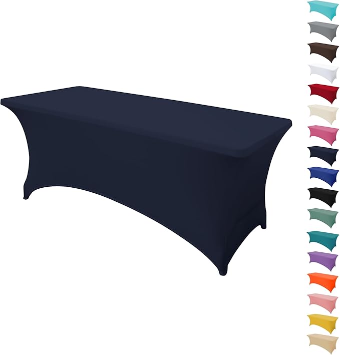 6FT Table Cloth for Rectangular Fitted Events Stretch Navy Blue Table Covers Washable Spandex Tablecloth Protector for Party, Wedding, Cocktail, Banquet, Festival