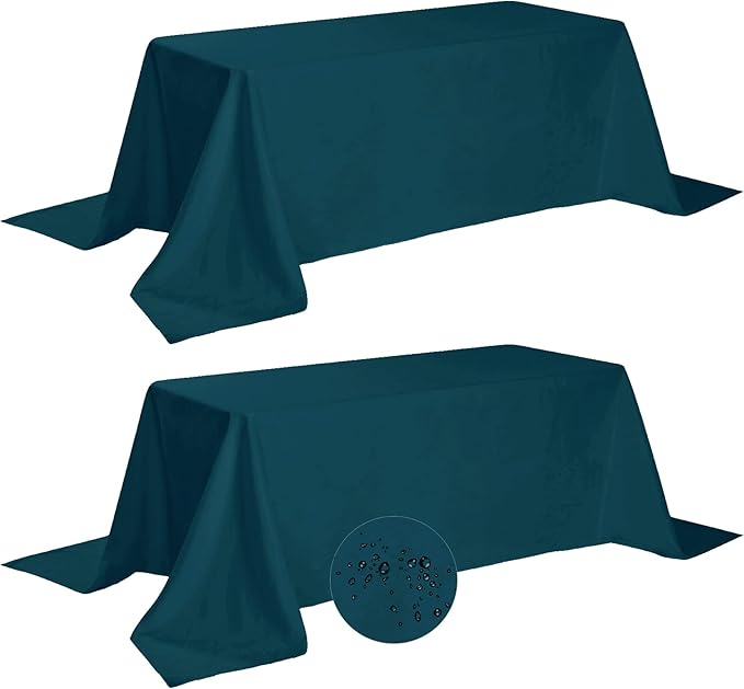 Fokitut 2 Pack Waterproof Rectangle Tablecloth, 90x132 Inch,Stain Resistant and Wrinkle Polyester Table Cloth, Fabric Table Cover for Kitchen Dining, Wedding, Party, Holiday Dinner-Peacock Blue