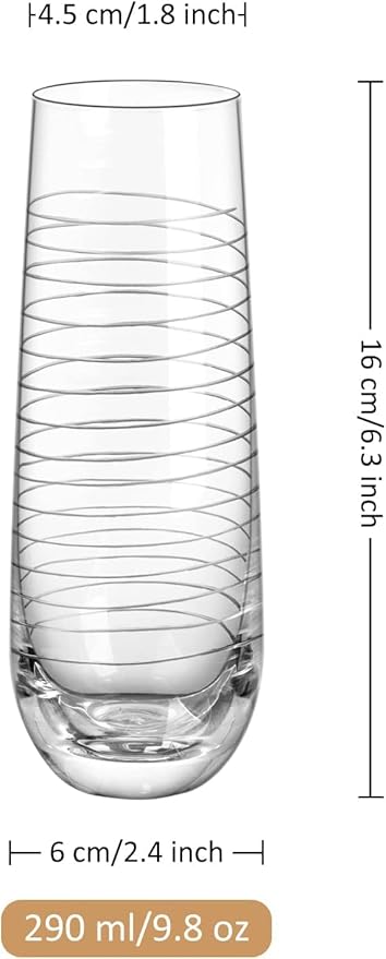 Set of 4 Crystal Stemless Wine Glasses with Etched Dots and Stripes Pattern, 17.5oz Elegant Glassware for Red Wine, Perfect for Weddings, Anniversaries, and Parties (Clear)