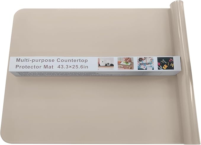 KVK 43.3×25.6in Silicone Mats for Kitchen Counter - Extra Large Silicone Mat Heat Resistant - Glossy Bottom Non Slip - Universal Painting Craft Resin Mat Table Countertop Protector, Camel