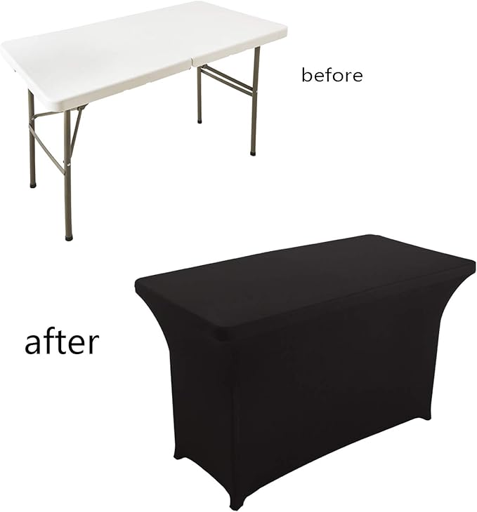 LZY Spandex Fitted Stretch Table Cover for 4ft or 6ft or 8ft Folding Table, Rectangular Cocktail Tablecloth, Perfect for Party or Banquet (4FT Black)