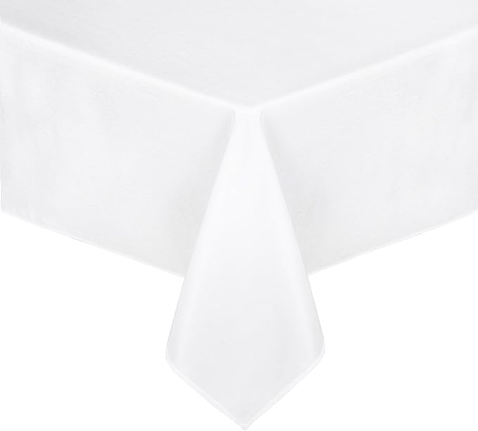 JIUZHEN Faux Linen Farmhouse Tablecloth Rectangular, Wrinkle Stain Resistant Table Cloth Rectangle Table Cover for Kitchen Dining, Holiday Party Dinner, White, 52 x 70 Inch