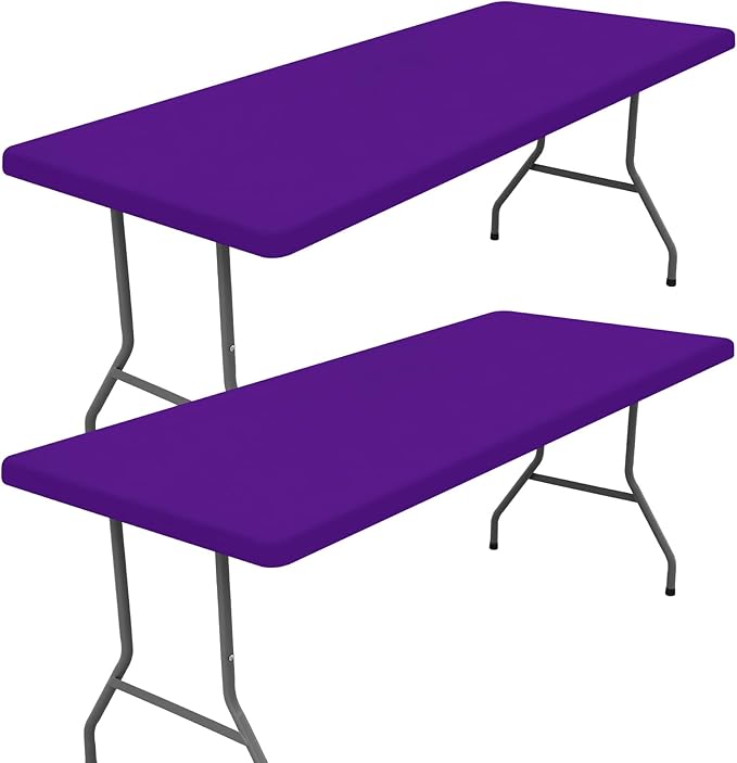 Spandex 8 Foot Rectangle Table Cloth 2 Pack, Elastic Fitted Tablecloths for Picnic, Stretch Washable Patio Table Cover for Outdoor, Camping, Banquet and Parties (Purple, 30"x96")