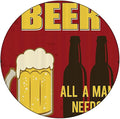 Small Round Tablecloth, Manly Decor Washable Polyester Table Cloth for, Beer Mug and Two Bottles with Quotes Beer All, Fit Round Tables 44inch Diameter, for Holiday Dining Table, Dinner, Party