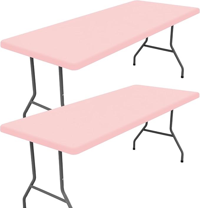 Spandex 8 Foot Rectangle Table Cloth 2 Pack, Elastic Fitted Tablecloths for Picnic, Stretch Washable Patio Table Cover for Outdoor, Camping, Banquet and Parties (Pink, 30"x96")