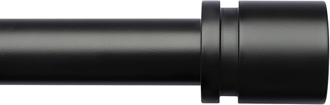 Curtain Rods for Windows 16 to 170 Inches Adjustable Length 1 Inch Diameter Window Curtain Rod with Aluminium Finials, Black