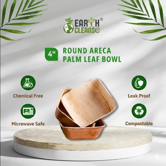 4" Areca Palm Leaf Square Bowls Compostable Biodegradable Eco-Friendly Bowls Natural Disposable Bowls, Perfect for Picnic Catering, Dessert, and Wedding (Pack of 200)