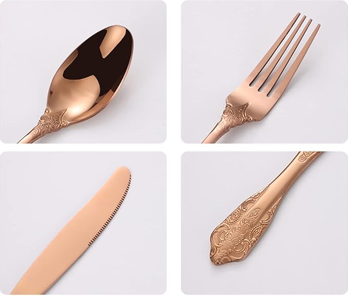 Vintage Black Silverware Flatware Set for 12, European Classic Style 48 Pieces Stainless Steel Tableware Cutlery Set,Fine Kitchen Utensils for Wedding Restaurant Hotel Christmas