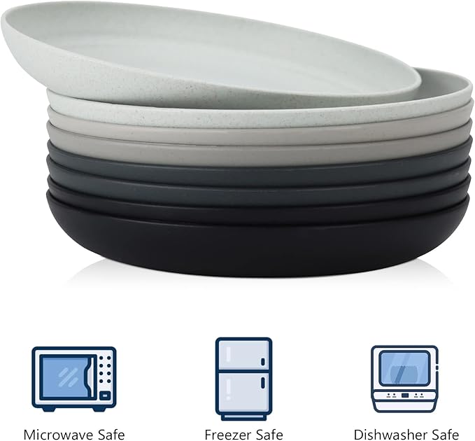 Homienly Wheat Straw Dinner Plates Set of 8-11 Inch, Alternative to Plastic, Microwave & Dishwasher Safe, Unbreakable Kids Plates with 4 Colors (Stone Grey)