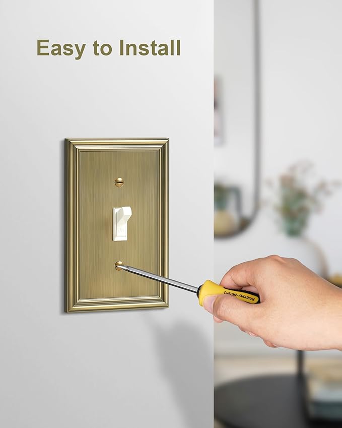 4-Pack Single Toggle Light Switch Cover Plate, Durable Solid Zinc Alloy Decorative Switch Plate Covers, Antique Brass 1 Gang Wall Plate, Corrosion Resistant