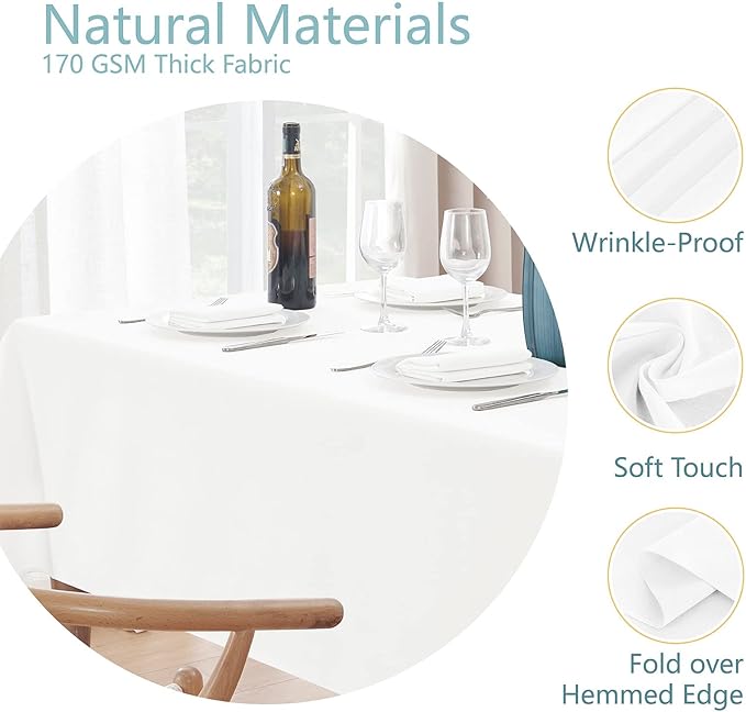 Rectangle 8 Feet Tablecloth 60x120 inch Linen Textured Table Cloth Stain and Wrinkle Resistant Washable Polyester, Decorative Table Cover Waterproof for Dining, Buffet and Camping, White