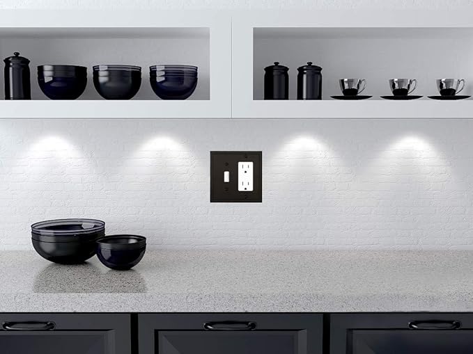Henne Bery Modern Edge Decorative Wall Plate Switch Plate Outlet Cover, Durable Solid Zinc Alloy (Toggle/Decorator, Matte Black)
