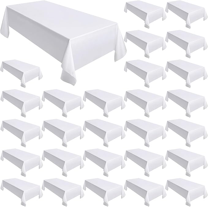 Moukeren 30 Pack Rectangle Tablecloths 58 x 102 Inch Table Cloth Reusable Washable Polyester Table Clothes Bulk for 6 ft Tables for Wedding, Party, Restaurant (White)