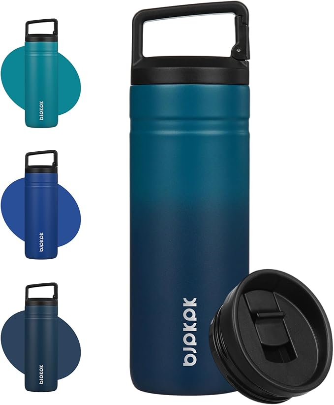 BJPKPK Insulated Water Bottle with 2 Lids,20 oz Double Wall Stainless Steel Vacuum Tumbler Travel Coffee Mug,Wide Mouth Thermal Cup,Sea