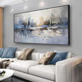 Abstract Wall Art Blue and White Reflection Large Size Framed Artwork Wall Decor Canvas Painting Stretched Canvas Wooden for Living Room Bedroom Office Home Decor Frame ready for hanging 31"x70"