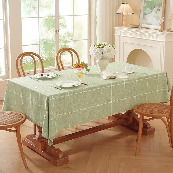 Zobesta Gingham Green Table Cloth Rectangle Table 60 x 102 Inch, Heavy Weight Washable Farmhouse Soft Boho Linen Tablecloth Rectangle for Outdoor, Party, Holiday, Picnic, Dining