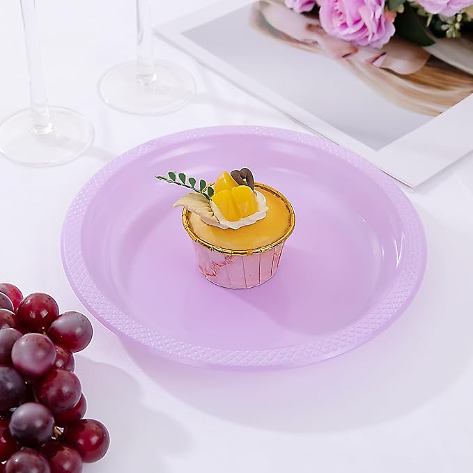 WELLIFE Lavender Party Plates 9 Inch -150 Count, Disposable Plastic Dinner Plates for Party Easter Mother's Day Wedding Birthday Picnic Graduation