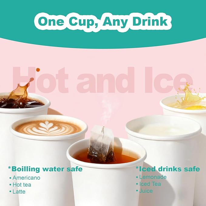 8 oz 1000 Pack Disposable Coffee Cups, Bulk White Disposable Paper Cups, Coffee Cups for Hot Tea, Chocolate and Cold Drinks
