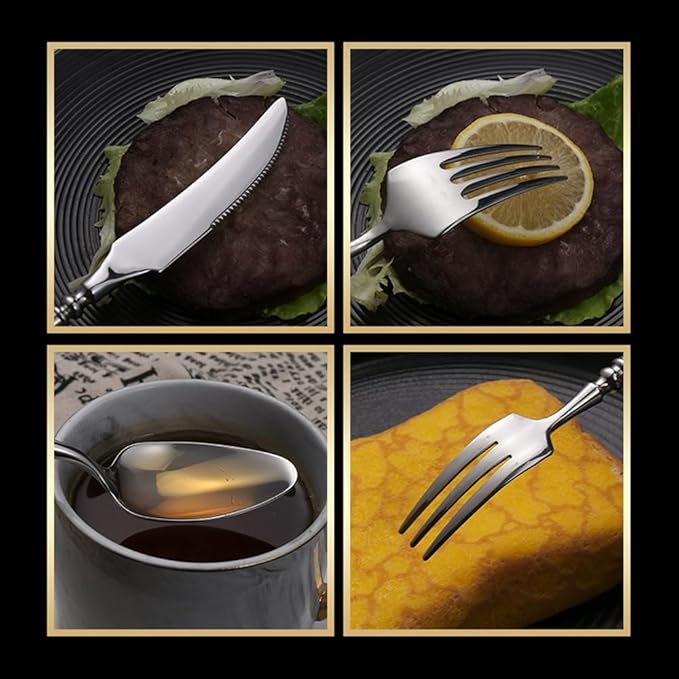 Gold Silverware Set for 8 Premium 18/10 Stainless Steel Flatware Set 32 Piece Include Knives Forks and Spoons Cutlery Utensils Light Luxury Vintage Style for Home Kitchen Christmas Restaurant