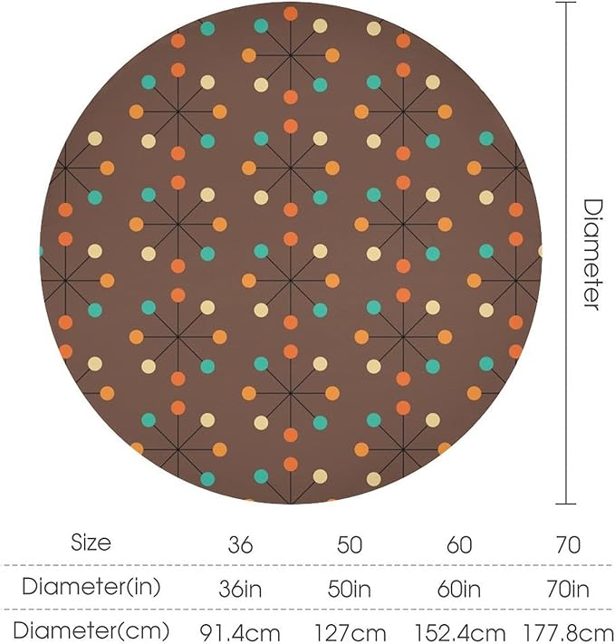 Mid Century Boho Round Tablecloth, 50s Mid Century Modern Geometric Pattern Tablecloth for Home Party Dining Room Kitchen Decor 36Inch(90cm)