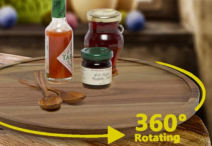 12" Acacia Wood Lazy Susan Organizer Kitchen Turntable for Cabinet Pantry Table Organization,2 Pack