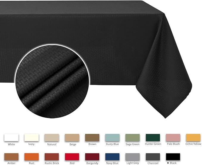 maxmill Rectangle Tablecloth Weaved Pattern Waterproof Spillproof Wrinkle Free Table Cloth, Kitchen Dining Tabletop Decoration, Fabric Table Cover for Holiday Parties, 52 x 108 Inch, Black