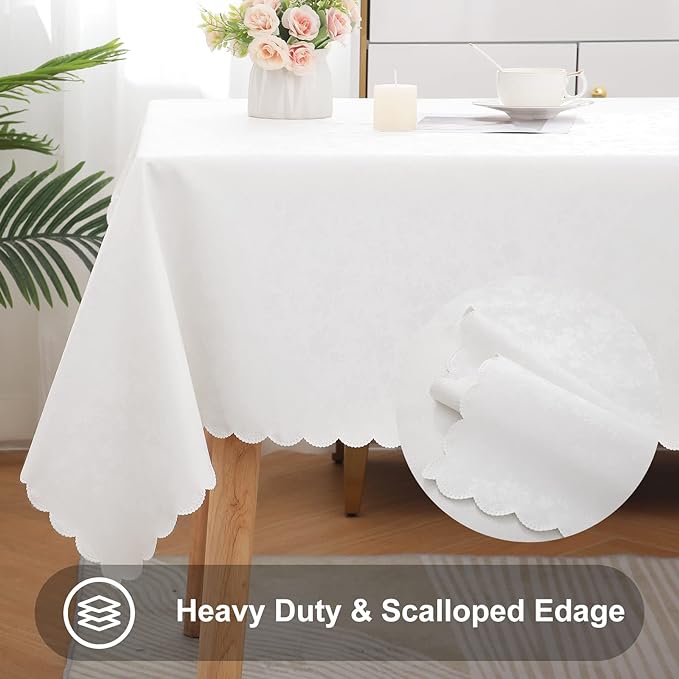 Smiry Rectangle Table Cloth, Waterproof Heavy Duty Vinyl Tablecloths, Wipeable Washable Table Cover for Kitchen and Dining Room (White, 52" X 70")
