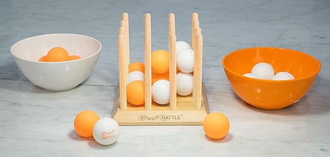 Bounce Battle™ Wood Edition – Family & Party Game for Kids, Teens & Adults – Fast-Paced Skill and Strategy Tabletop Game – Includes 27 Balls & Wooden Cube – Game of The Year Award Winner