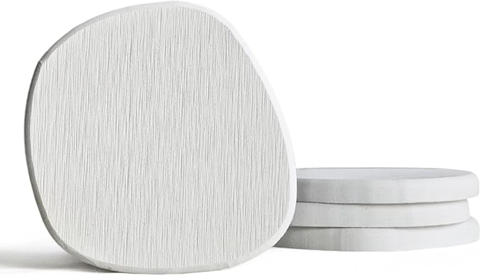Diatomaceous Earth Coasters Set of 4 for Drinks, Moisture Water Absorbent Stone Coasters for Table Desk at Work, Water Absorbing Instant Drying Diatomite, Modern White