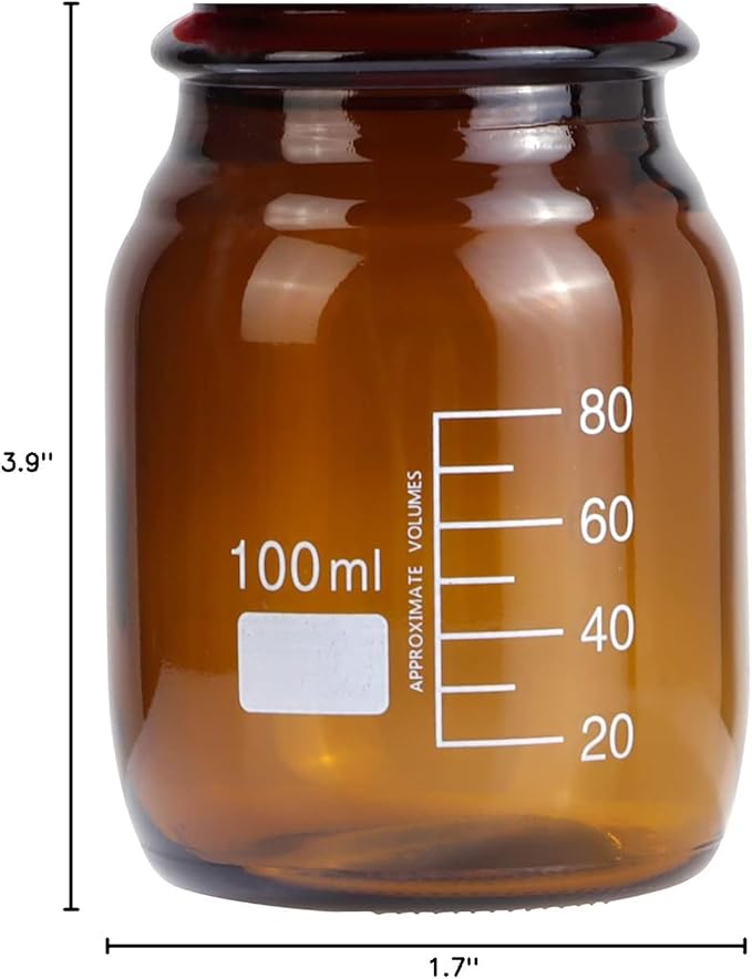 20 Pieces Amber Glass 100 mL Graduated Round Lab Reagent Media/Storage Bottle With GL45 Red Screw Cap