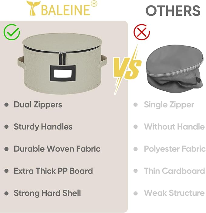 BALEINE China Storage Containers, Sturdy Quilted Wine Glass Storage, Plate Organizer with Carry Handles, Moving Boxes for Dishes, Cups, Mugs and Stemware (Plate, Hard Shell Cream)