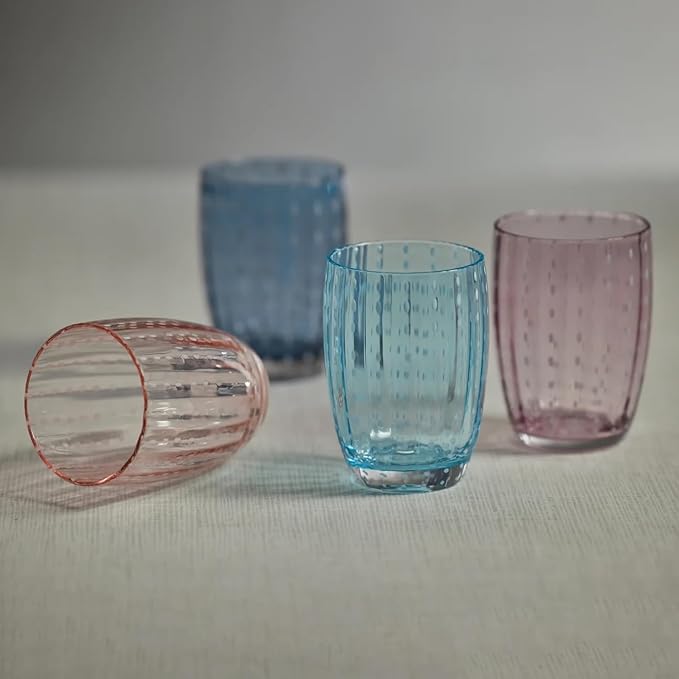 Zodax Portofino White Dot Glassware or Stemware Sets of 4 (Navy Blue, Tumbler)