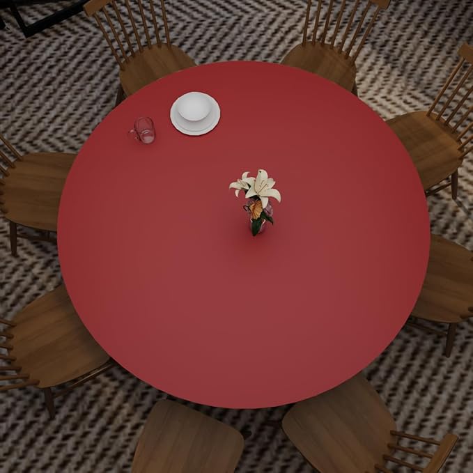 Round Table Pad, 1.8mm Thick, Dia.54 Inch, Leather Table Cover, Table Protector (Black+Wine Red)