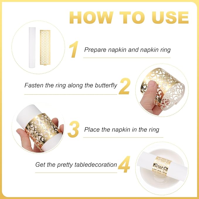 uxcell 100Pcs Napkin Rings Laser Cut Foil Paper, Napkin Holder Hollow Napkin Bands for Weddings Party Serviette Table Decoration Restaurant (Reflective Silver Tone, 5.3 x 1.6)