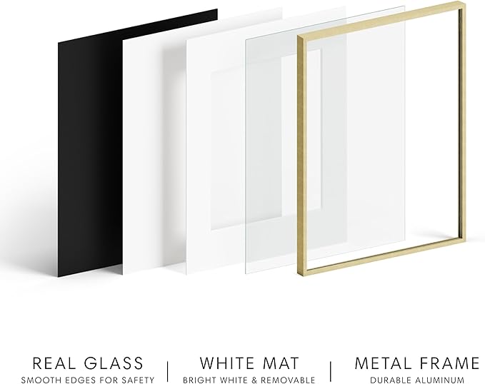 HAUS AND HUES 5x7 Picture Frame with Real Glass & Gold Premium-Grade Metal Matted to 4x6 - Aluminum 5x7 Picture Frame - Includes Easel Back, Hanging Kit - Ideal for Home, Office (5x7 in, Gold)