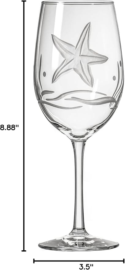 Rolf Glass Starfish All Purpose Wine Glass 18 Ounce | Set of 4 Large Wine Glasses | Lead-Free Glass | Engraved Large Wine Glasses | Made in the USA