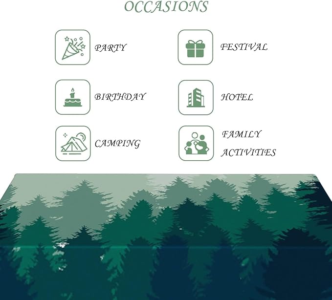 60x120 Inch Nature Rectangular Tablecloth Misty Pine Forest Silhouette Table Cloth Waterproof Durable Table Cover for Party Picnic Indoor Gaming Room Decor