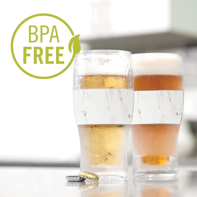 Host Freeze, Frozen Mugs, Freezable Pint Set, Beer Keep Your Drinks Cold, Double Walled Insulated Glasses, Tumbler for Iced Coffee, 16oz, Set of 2, Marble