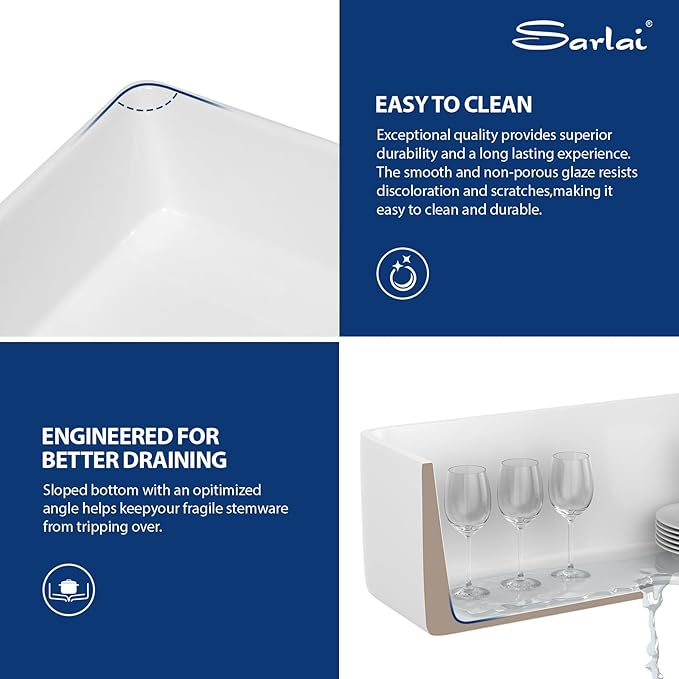 Sarlai 33 White Farmhouse Kitchen Sink Double Bowl - 33x20 Inch Apron Front Kitchen Sink Workstation Reversible Undermount Ceramic Fireclay Farmer Sinks Basin With Gold Accessories