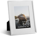 HAUS AND HUES 8x10 White Metal Picture Frame with Real Glass, Matted 5x7, Aluminum Tabletop or Wall Display with Easel Back and Hanging Kit