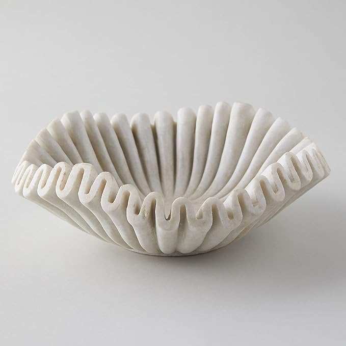 Marble Bowl Fruit Bowl, Stone Bowl Decorative Bowl Decorative Trays Marble Fruit Bowl Marble Ruffle Bowl Marble Floral Bowl Home Decor Gifts (Set of 5 and 7 inch)