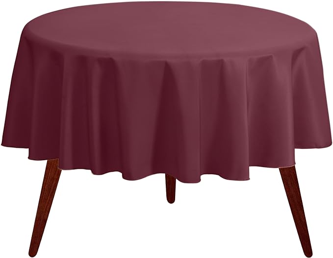 Gee Di Moda Round Tablecloth - 132 Inch Burgundy Round Table Cloth for 72 to 96 Inch Round Tables - Heavy Duty Washable Fabric - for Buffet Table, Holiday Party, Dinner, Wedding & Baby Shower